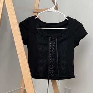short sleeve lace up shirt
